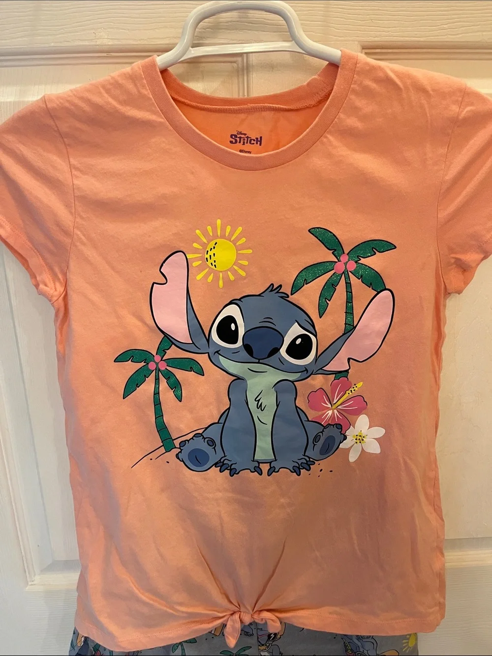 Disney Stitch Peach Tie-Front Tee and Matching Shorts Set